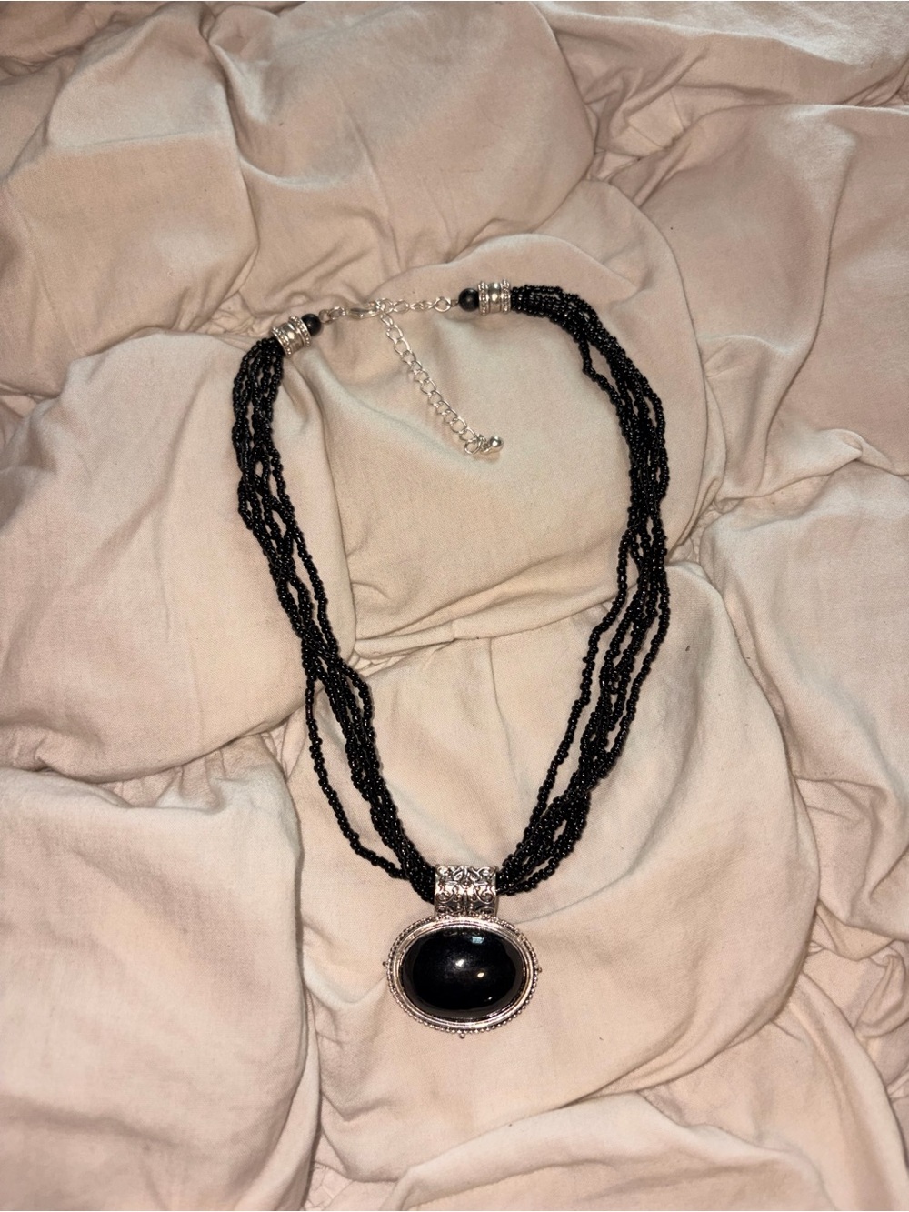 Vintage Free People Whimsigoth Multi Strand Black Onyx Pendant Necklace